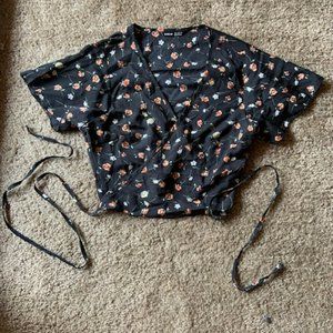 Black Floral Tie Top